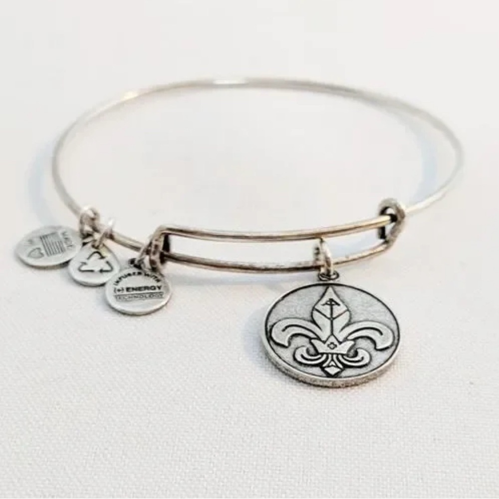 Alex and Ani Fleur de lis silver Charm Bangle Bracelet
